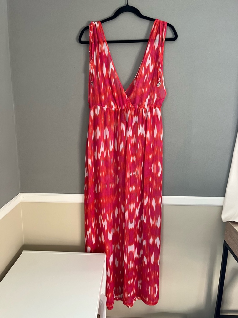 Jones New York Sheer Maxi Dress or Swim Cover Up Red Print Maximalism Large - Picture 11 of 11